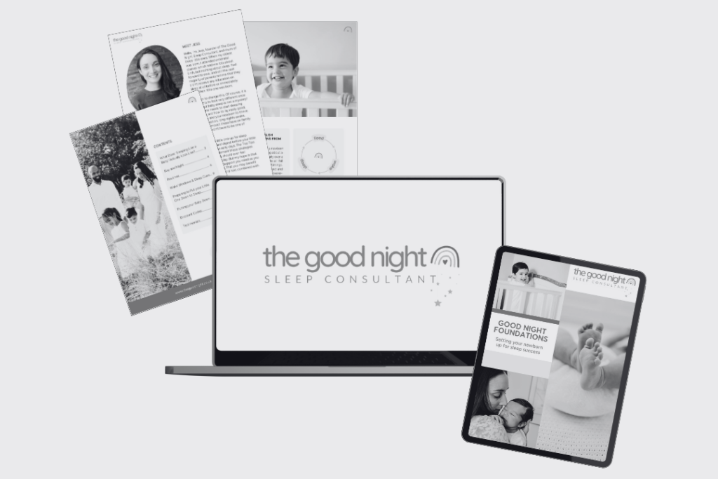 Graphic mock-up of PDF guide, displayed as a fan of pages and with cover page displayed on a laptop and tablet screen
